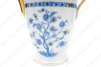 Cafetière en porcelaine de Limoges de la maison Haviland modèle Arbre bleu forme Lutèce orné d un arbre fleuri pourpre et jaune en son centre, de frises végétales et d un liseré or photo-7
