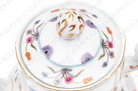 Coffee pot in Limoges china by Haviland pattern Golden Quails decorated with quails and roosters, butterflies and polychromes flowers enhanced with gold photo-2