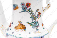 Coffee pot in Limoges china by Haviland pattern Golden Quails decorated with quails and roosters, butterflies and polychromes flowers enhanced with gold photo-5
