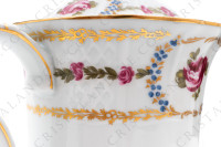 Coffee pot in Limoges china by Bernardaud pattern Roses de Limoges decorated with friezes of pink roses, with roses in medallion and gold friezes photo-12