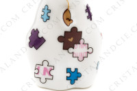 Figurine en porcelaine de Limoges de la maison Bernardaud présentant un chat décoré de pièces de puzzle polychromes photo-6