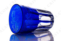 Gobelet à thé n°5 en cristal double couches bleu foncé de Saint-Louis modèle Rabat orné d arabesques végétales et de côtes plates photo-2