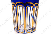 Gobelet à thé n°5 en cristal double couches bleu foncé de Saint-Louis modèle Rabat or orné d arabesques végétales et de côtes plates photo-4