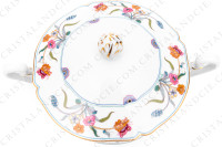 Covered vegetable in Limoges china by Haviland pattern Golden Quails decorated with quails, butterflies and polychromes flowers enhanced with gold photo-2
