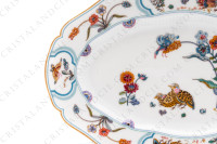 Pair of relish dishes in Limoges china by Havilland pattern Golden Quails decorated with couples of quails and roosters, with butterflies and polychromes flowers enhanced with gold photo-3