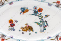 Pair of relish dishes in Limoges china by Havilland pattern Golden Quails decorated with couples of quails and roosters, with butterflies and polychromes flowers enhanced with gold photo-4