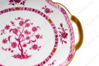 Plat à gâteaux en porcelaine de Limoges de la maison Haviland modèle Arbre pourpre forme Lutèce orné d un arbre fleuri pourpre et jaune en son centre, de frises végétales et d un liseré or photo-3