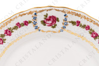 Cake dish in Limoges china by Bernardaud pattern Roses de Limoges decorated with friezes of pink roses, with roses in medallion and gold friezes photo-3