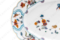 Oval dish in Limoges china by Haviland pattern Golden Quails decorated with quails and roosters, with butterflies and polychromes flowers enhanced with gold photo-3