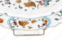 Oval dish in Limoges china by Haviland pattern Golden Quails decorated with quails and roosters, with butterflies and polychromes flowers enhanced with gold photo-6
