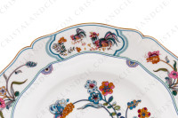 Round deep dish in Limoges china by Haviland pattern Golden Quails decorated with couples of quails and roosters, with butterflies and polychromes flowers enhanced with gold photo-3