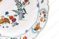 Round deep dish in Limoges china by Haviland pattern Golden Quails decorated with couples of quails and roosters, with butterflies and polychromes flowers enhanced with gold photo-4