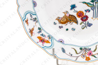 Round deep dish in Limoges china by Haviland pattern Golden Quails decorated with couples of quails and roosters, with butterflies and polychromes flowers enhanced with gold photo-5