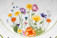 Round deep dish in Limoges china by Raynaud for Denby pattern English Garden decorated with polychromes flowers and bugs photo-4