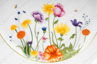 Round dish in Limoges china by Raynaud for Denby pattern English Garden decorated with polychromes flowers and bugs photo-4