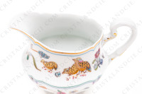 Creamer in Limoges china by Haviland pattern Golden Quails decorated with quails and roosters, butterflies and polychromes flowers enhanced with gold photo-5