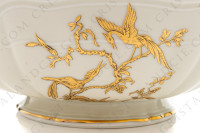 Saladier en porcelaine de Limoges de la maison Bernardaud modèle Reine Elisabeth orné d oiseaux de paradis et de branchages or photo-6