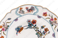 Set of six soup plates in Limoges china by Havilland pattern Golden Quails decorated with couples of quails and roosters, with butterflies and polychromes flowers enhanced with gold photo-4
