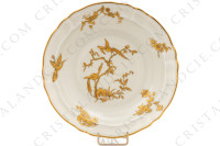 Six assiettes creuses en porcelaine de Limoges de la maison Bernardaud modèle Reine Elisabeth orné d oiseaux de paradis et de branchages or photo-2
