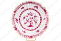 Série de six assiettes à dessert en porcelaine de Limoges de la maison Haviland modèle Arbre pourpre forme Lutèce orné d un arbre fleuri pourpre et jaune en son centre, de frises végétales et d un liseré or photo-2