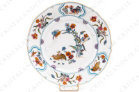 Set of six dessert plates in Limoges china by Haviland pattern Golden Quails decorated with couples of quails and roosters, with butterflies and polychromes flowers enhanced with gold photo-2