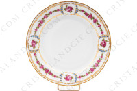 Set of six dessert plates in Limoges china by Bernardaud pattern Roses de Limoges decorated with friezes of pink roses, with roses in medallion and gold friezes photo-2