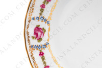 Set of six dessert plates in Limoges china by Bernardaud pattern Roses de Limoges decorated with friezes of pink roses, with roses in medallion and gold friezes photo-6