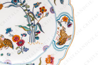 Set of six dinner plates in Limoges china by Haviland pattern Golden Quails decorated with couples of quails and roosters, with butterflies and polychromes flowers enhanced with gold photo-5