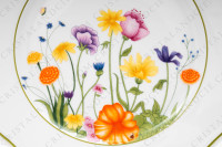 Set of six dinner plates in Limoges china by Raynaud for Denby pattern English Garden decorated with polychromes flowers and bugs photo-5