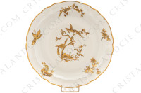 Six assiettes plates en porcelaine de Limoges de la maison Bernardaud modèle Reine Elisabeth orné d oiseaux de paradis et de branchages or photo-2