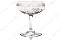 Série de six coupes à Champagne en cristal de Baccarat forme 4529 gravure Mimosa, orné de branches de mimosa et d une frise gravées photo-2