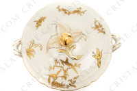 Soupière en porcelaine de Limoges de la maison Bernardaud modèle Reine Elisabeth orné d oiseaux de paradis et de branchages or photo-2