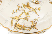 Soupière en porcelaine de Limoges de la maison Bernardaud modèle Reine Elisabeth orné d oiseaux de paradis et de branchages or photo-3