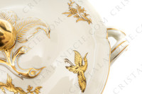 Soupière en porcelaine de Limoges de la maison Bernardaud modèle Reine Elisabeth orné d oiseaux de paradis et de branchages or photo-4