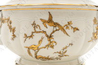 Soupière en porcelaine de Limoges de la maison Bernardaud modèle Reine Elisabeth orné d oiseaux de paradis et de branchages or photo-9