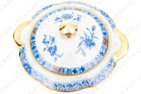 Sucrier en porcelaine de Limoges de la maison Haviland modèle Arbre bleu forme Lutèce orné d un arbre fleuri pourpre et jaune en son centre, de frises végétales et d un liseré or photo-2
