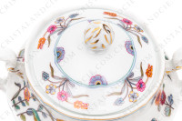 Sugar bowl in Limoges china by Haviland pattern Golden Quails decorated with quails and roosters, butterflies and polychromes flowers enhanced with gold photo-2