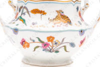 Sugar bowl in Limoges china by Haviland pattern Golden Quails decorated with quails and roosters, butterflies and polychromes flowers enhanced with gold photo-5