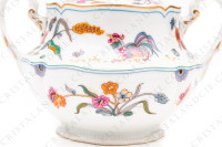 Sugar bowl in Limoges china by Haviland pattern Golden Quails decorated with quails and roosters, butterflies and polychromes flowers enhanced with gold photo-6