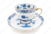 Tasse à café en porcelaine de Limoges de la maison Haviland modèle Arbre bleu forme Lutèce orné d un arbre fleuri pourpre et jaune en son centre, de frises végétales et d un liseré or photo-2