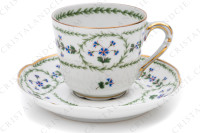 Coffee cup in Limoges china by Bernardaud pattern Barbeaux decorated with a polychrome frieze of cornflowers and gold borders photo-2