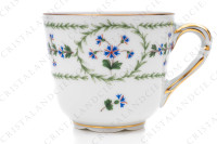 Coffee cup in Limoges china by Bernardaud pattern Barbeaux decorated with a polychrome frieze of cornflowers and gold borders photo-3