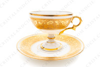 Tasse à café sur pied en porcelaine de Limoges décorée par René Caire, ornée de larges frises en incrustations or et de filets or photo-2