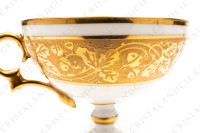 Tasse à café sur pied en porcelaine de Limoges décorée par René Caire, ornée de larges frises en incrustations or et de filets or photo-5