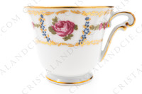 Coffee cup in Limoges china by Bernardaud pattern Roses de Limoges decorated with friezes of pink roses, with roses in medallion and gold friezes photo-3