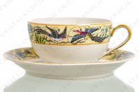 Tea cup in Limoges china by William Guerin and Cie decorated with a polychrome frieze of flowers and birds of paradise photo-2