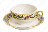 Tea cup in Limoges china by William Guerin and Cie decorated with a polychrome frieze of flowers and birds of paradise photo-3