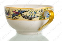 Tea cup in Limoges china by William Guerin and Cie decorated with a polychrome frieze of flowers and birds of paradise photo-4