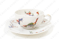 Breakfast set in Limoges china by Bernardaud pattern Condé decorated with polychromes birds of paradise and flowers photo-8