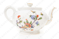 Breakfast set in Limoges china by Bernardaud pattern Condé decorated with polychromes birds of paradise and flowers photo-11